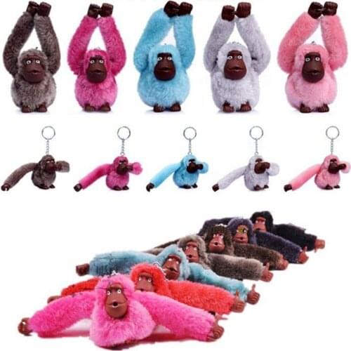 Fashion Cute Faux Rex Fur Monkey Plush Toy Key Ring Chain Animal Pendant Woman Bag Charms Pompom Car Keychain Party Trinket Gift