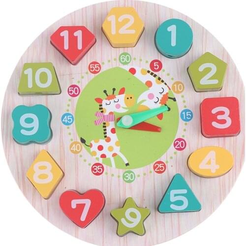 Cartoon Animal Educational Wooden Beaded Geometry Digital Clock Puzzles Gadgets Matching Clock Toy For Children