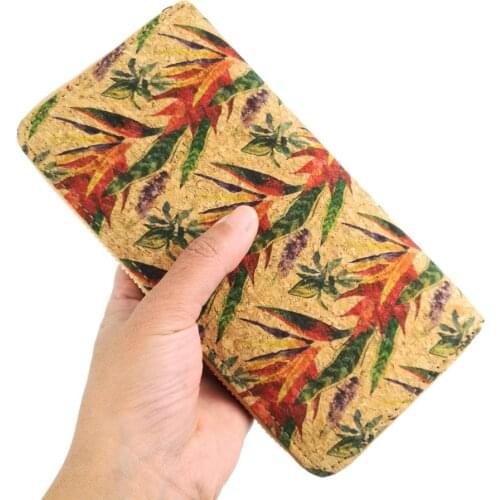 STRELITZIA FLOWER PATTERN LONG CORK WALLET CORK COIN PURSE