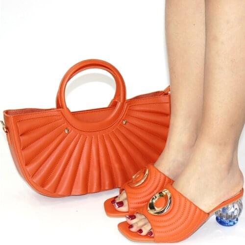 Doershow beautiful orange Italian Shoes With Matching Bags African Women Shoes and Bags Set For Prom Party Summer Sandal !HCK1-6