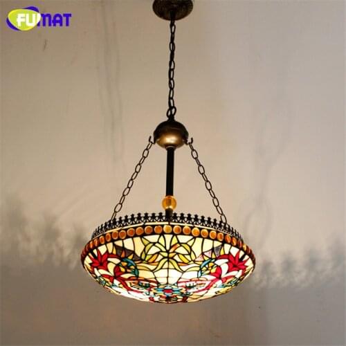 FUMAT Stained Glass Pendant Light Antique Style Glass Lampshade Lamp Loft Living Room Hotel Corridor Restaurant Light Fixtures