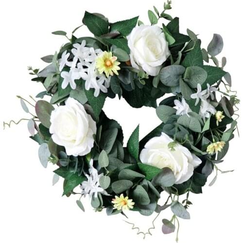 Artificial Eucalyptus Leaves Rose Flower Wreath for Front Door Wall Window Idyllic Outdoor Wedding Party Decoration