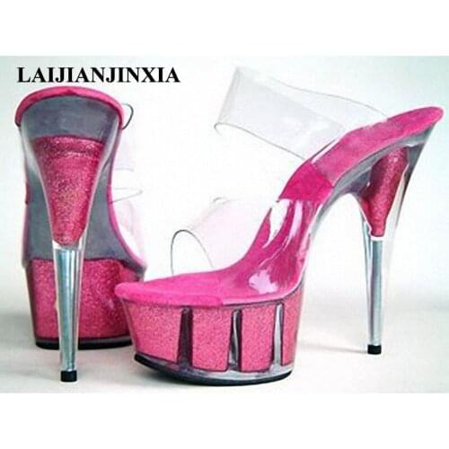 LAIJIANJINXIA 15CM Crystal Nightclub Sexy Slippers Shoes Women Dancing Shoes Party Dance Shoes Sexy High Heels Modal Shoes