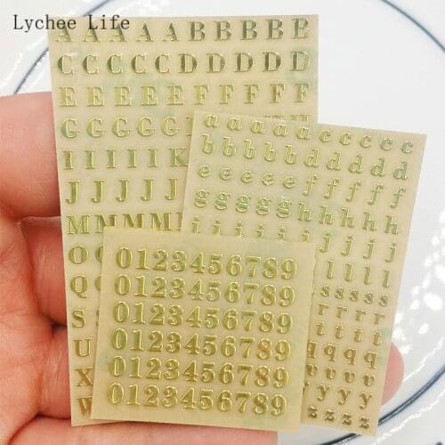 Lychee Life 3Pcs Gold Silver Alphabet Number Stickers Glitter Scrapbooking Stickers Stationary Office Supplies DIY Paper Crafts