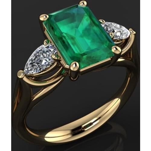 Fashion Popular Green Cubic Square Crystal Ring for Women Gold Color Female Engagement Wedding Ring Jewelry Accessories