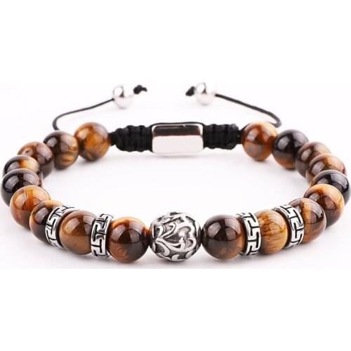 Men Jewelry Bracelet Stainless Steel Charm Vintage Braided Natural Stone Friendship Bracelet For Men