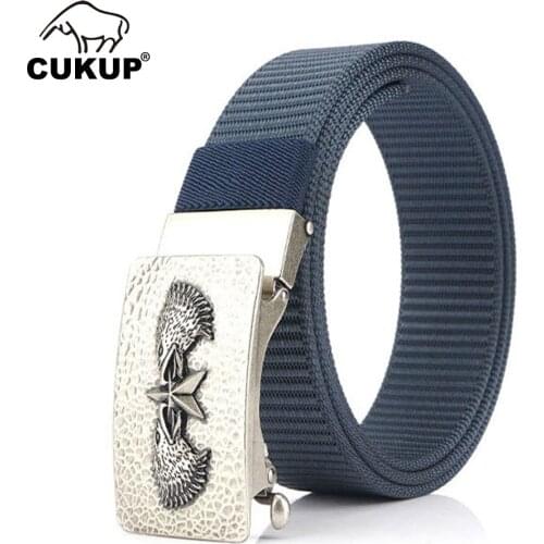 CUKUP Mens Unique Design Double Eagles & Star Buckle Metal Belts Quality Nylon Belts Men 3.5cm Width Jean Accessories CBCK254