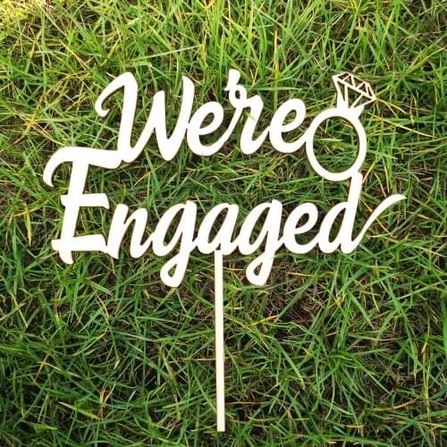 We're Engaged Acrylic Mirrror Gold Cake Topper Wedding Engagement Bachelorette Party Decors Wooden Bridal Shower Supplies Props