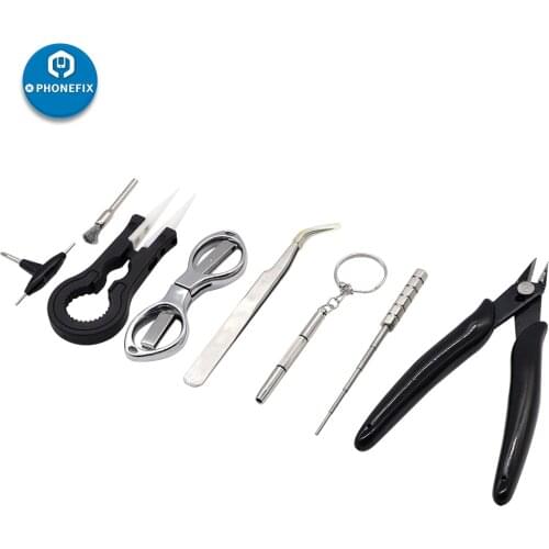 8 IN 1 Electronic Cigarette Coil Jig Tool Kit with Tweezers Coil Jig Screwdriver Pilers for Electronic Cigarette Repair Tool Kit