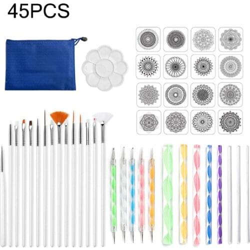 45pcs Mandala Dotted Tools Set for Painting Rock Stone Drawing Stencil Brush Pen 24BB
