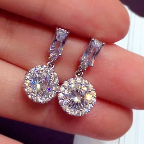 New Temperament Fashion Simple Round Zircon Ladies Earrings Ins Cold Wind Celebrity Earrings Jewelry