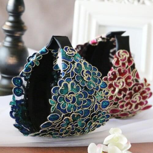 Custom Original Hand-made Embroidery Three-dimensional Lace Lace Wide Headband Flowers 2 Colors