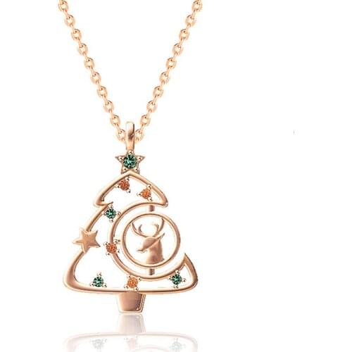 S925 Sterling Silver Necklace Female Fashion Series Color Zircon Elk Christmas Tree Clavicle Chain