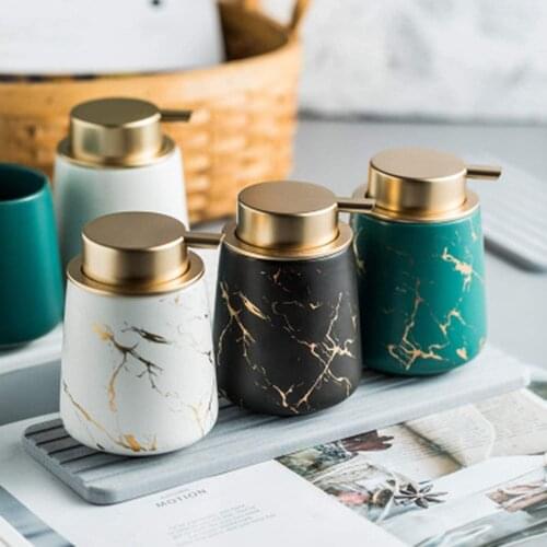 Luxury Gold Soap Dispenser for Kitchen Sink Refillable Liquid Soap Dispenser with Marbling Ceramics Hand Soap Dispenser
