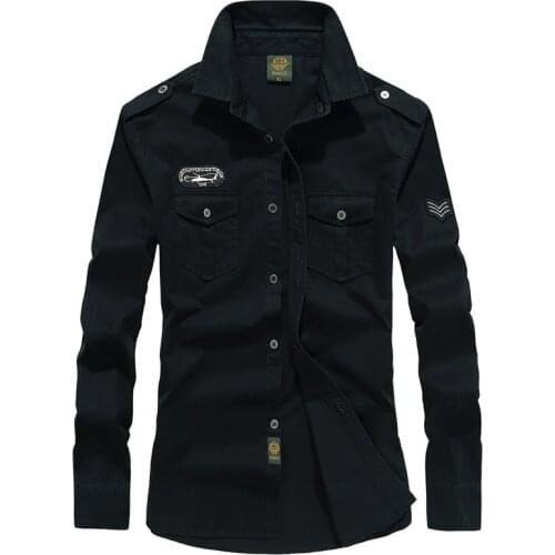 2019 New Cotton Military Shirt Men Long Sleeve Breathable Casual Shirt Man Solid Shirt With Embroidery