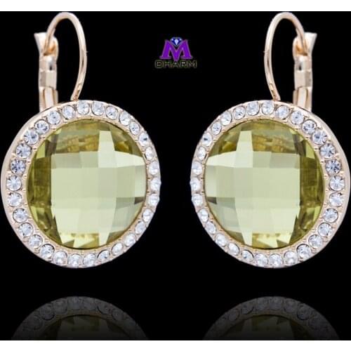 Italina New Arrival,Real Gold Plated Austrian CZ Zircon Big Round Canary Crystal Jewelry Drop Earrings For Women And Girl