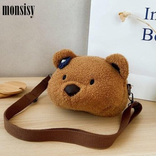 Monsisy 2020 Plush Bear Crossbody Bag For Boy Girl Purse and Handbag Children Wallet Kid Coin Pouch Money Shoulder Bags Bolsa