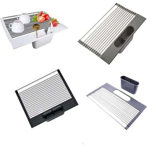 Roll-Up Dish Drying Rack,Multi-Use Kitchen Drying Rack over Sink,Foldable Fruit Vegetable Meat Organizer Tray