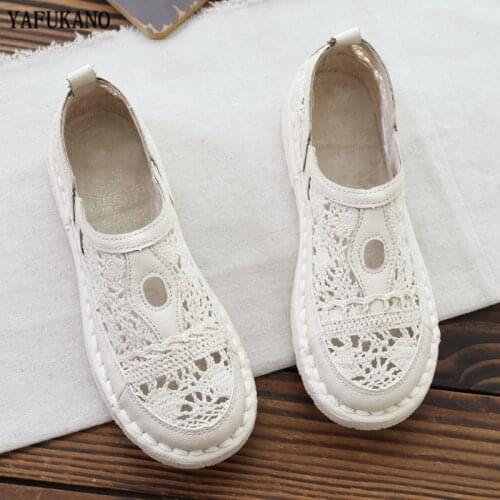 Breathable Net Cloth Literary Retro Flat Casual Shoes Hand-made Soft Bottom Comfort Student Flats 2020 Mori Girl Summer Shoes