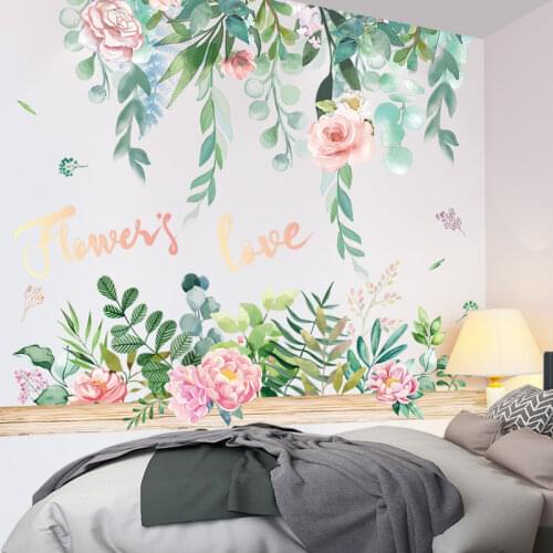 Flower Wall Stickers Vinyl DIY Leaves Grass Wall Decals for Living Room Bedroom Shop Kitchen Home Decoration