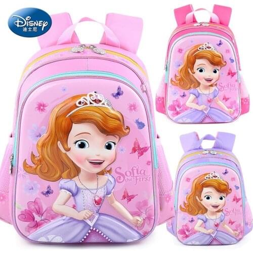Disney 2021 3D Princess Sophia Girl Waterproof Orthopedic School Book Backpack Cartoon Ultralight Kids Mummy Bag Grade 1-6