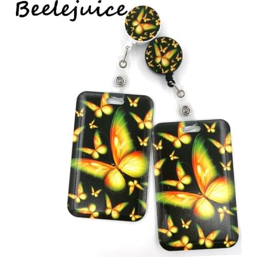 Yellow Monarch butterfly ID Retractable Badge Holder Reel ID Badge Holder with Belt Clip Key Ring Name Card Keychain Nurse Work