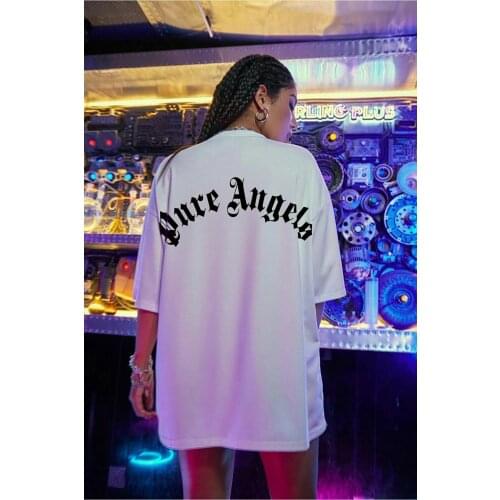 Womens White Oversize Pure Angels Printed T-shirt Legion