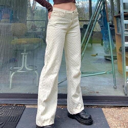 Female Stylish Hole Jeans High Waist Daily Casual Wild Straight Pants Solid Color Spring Summer Fall Trousers for Streetwear