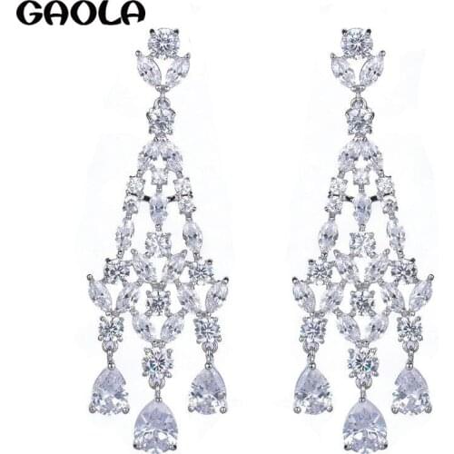GAOLA Factory New Arrival New Design Womens Earrings Clear AAA CZ Bright Dangle Earring Wedding Party Fashion Jewelry GLE4745