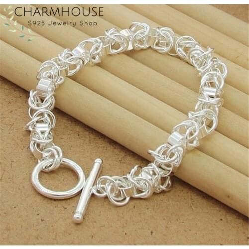 CharmHouse Silver 925 Jewelry Bracelet for Women 8mm Spigot Chain Bracelet & Bangles Wristband Pulseira Femme Wedding Party Gift