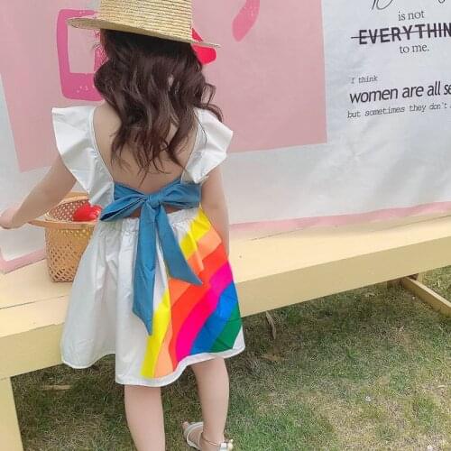2021 New Summer Girls Rainbow Dresses Backless Rainbow Toddler Baby Girls Tutu Dress Princess Dress Ropa De Nina kids clothes