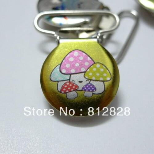 25pcs 1'' 25mm Enamel Pink Mushrooms Suspender Clips
