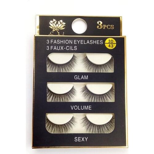 3pcs 3D False Eyelashes hand made fake lashes black cotton stalk natural long soft eye lash reuse daily eye extension 3D43