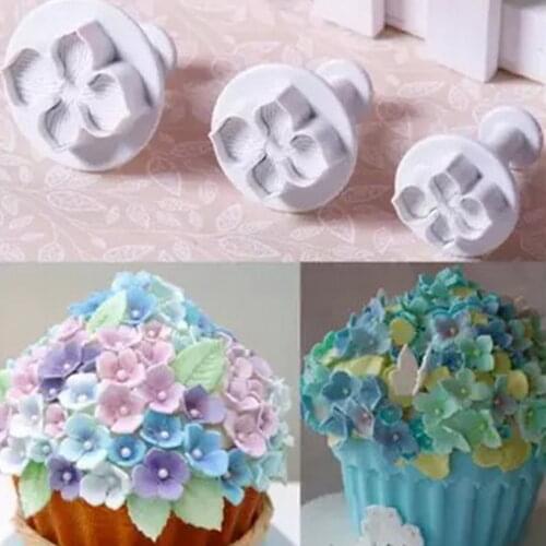 3Pcs/Set Hydrangea Fondant Cake Decorating SugarCraft Plunger Cutter Flower Blossom Mold Home Kitchen Bake Tool