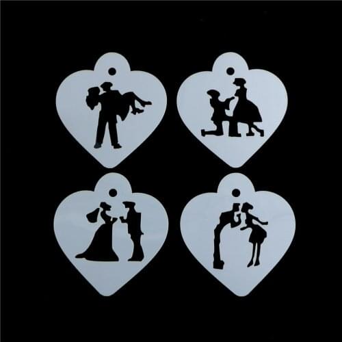 4PCS/Set bake Tools Wedding Decoration Cake Stencil Couple Lovers Cupcake Cookie Stencils Cake Template Mold
