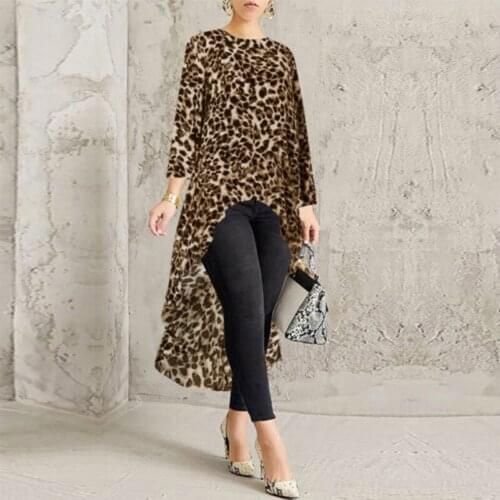 40#Leopard Shirts Women Long Sleeve Asymmetrical Shirt Tops High Low Plus Blouse Plus Size Blouse Women Blusas De Mujer 2020