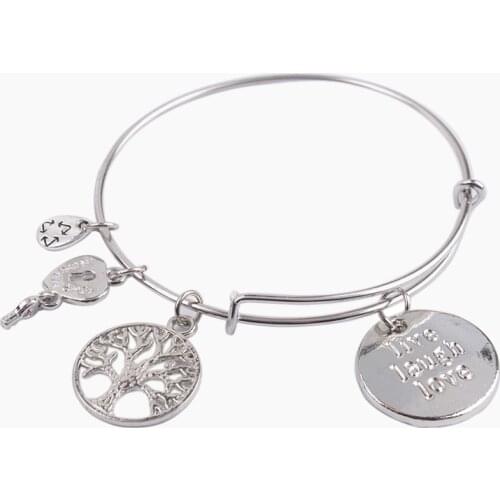 5PCS Fashion Silver Color Tone Live Laugh Love Bangle Bracelet #91125