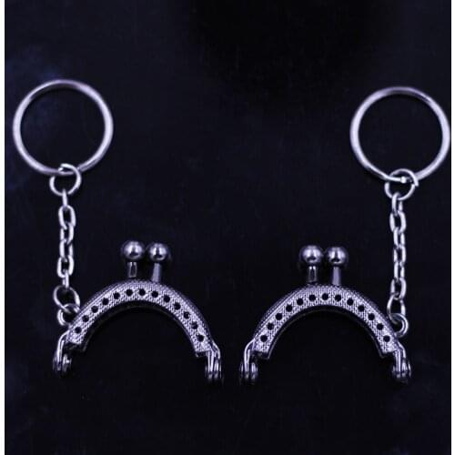 50PCS Gun Black Mini Metal Purse Bag Frames Kiss Clasps Clutch Buckle Lock Arch 4cm Sewing Holes Handbag Accessories Key Ring