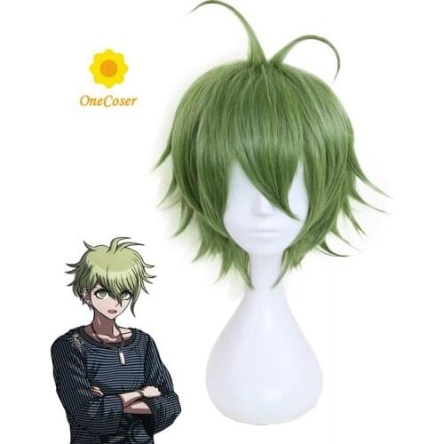 Anime Danganronpa Rantaro Amami Cosplay Wig Short Green Wig Dangan Ronpa Synthetic Hair + Free Wig Cap Party Role Play Men Women