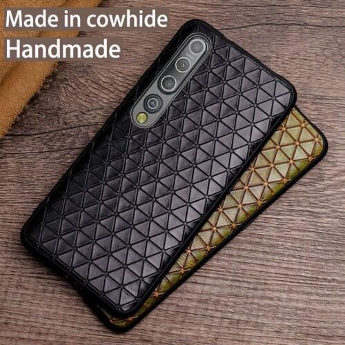 Genuine Leather Phone Case For Xiaomi Mi 10 9 Pro 8 SE Mix 2S Note 10 Pro Luxury Natural Cowhide Skin Cover Triangle Funda Capa