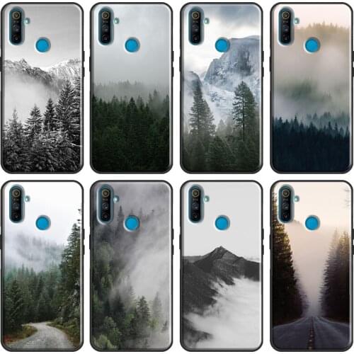 Black White Mountain Forest Peak Mist Cover For OPPO Realme C3 C11 C15 XT 5 6 7 X2 X7 Pro GT Case For OnePlus 8 Pro Nord Cover