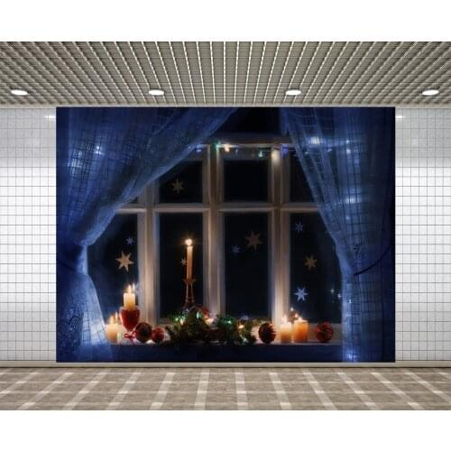 Lyavshi Curtain window candle star Christmas Decor Photography Backgrounds Photographic Backdrops For Photo Studio