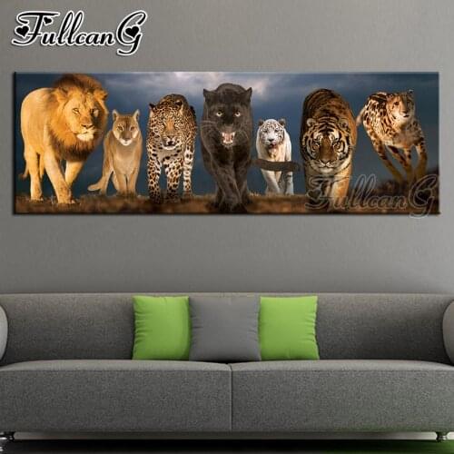 FULLCANG full square/round drill diy 5d diamond painting lion & leopard & tiger large embroidery mosaic cross stitch kit FC556