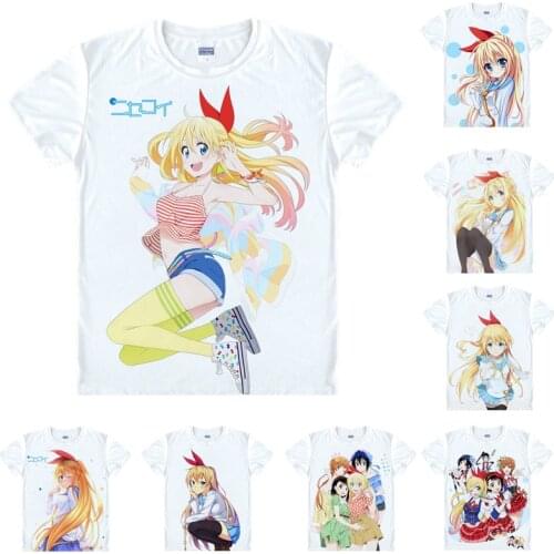 Nisekoi Raku Ichijo Chitoge T Shirt Cosplay Costumes Mens Japanese Famous Anime T-shirt Unique Gift Camisetas Masculina