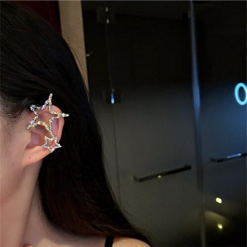 FYUAN Fashion Star Crystal Earrings Hollow Pentagram Ear Clip Earrings for Women Wedding Party Jewelry