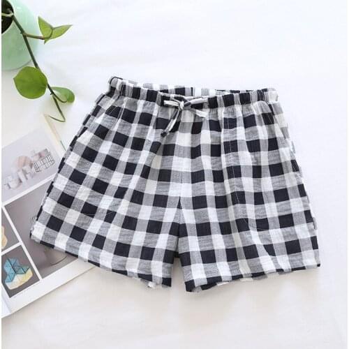 Cotton Summer Plaid Print Pajama Pants Couple Thin Loose Shorts Summer Can Be Worn Outside Home Pants Ladies Plus Size Home Wear