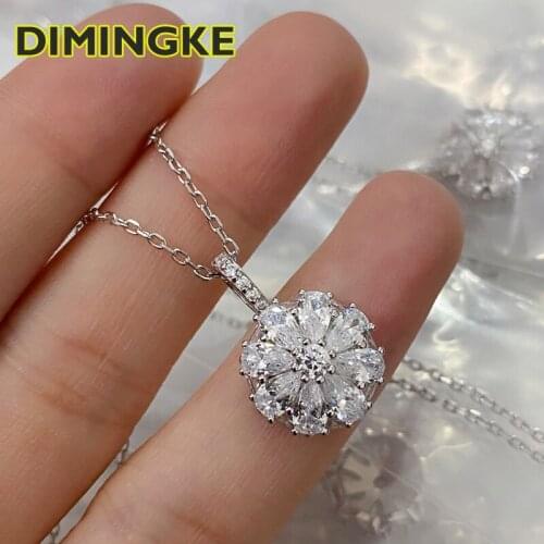 IMINGKE Super Flashing High Carbon Diamond Flower Necklace 100%-S925 Sterling Silver High Jewelry Wedding Party Birthday Gift