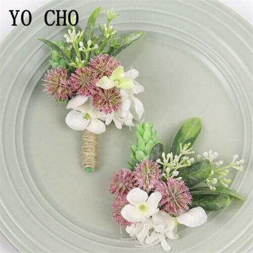 YO CHO Artificial Flower Wedding Boutonniere Men Corsage Groom Boutonniere Bridal Wrist Corsage Silk Rose Wedding Planner Flower