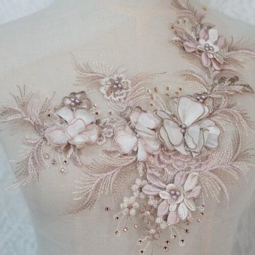 Delicate Sewing Lace Applique 3D Flower Large Lace Applique Pearls Beaded For Dress DIY Prom Dress Bridal Wedding Lace Patch