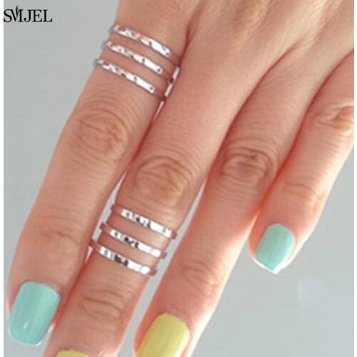 SMJEL Knuckle New Boho Three Lines Rings For Womens Gift Simple Geometric Statement Bague Anel Rings Femme Jewelry Wholesale